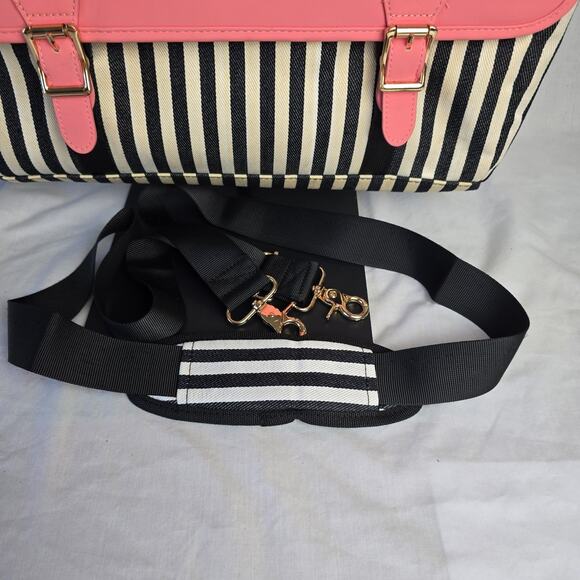Kamliu Laptop Messenger Bag Pink w/ Black & Off White Stripes 16" x 12" x 2.5" - Picture 8 of 14